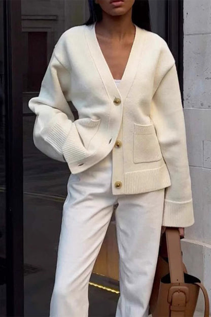 Color Knit V-neck Coat