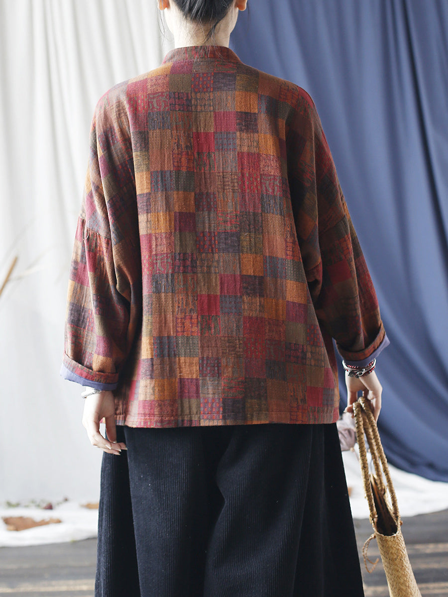 Spring Plaid Cotton Shirt Coat Rr001