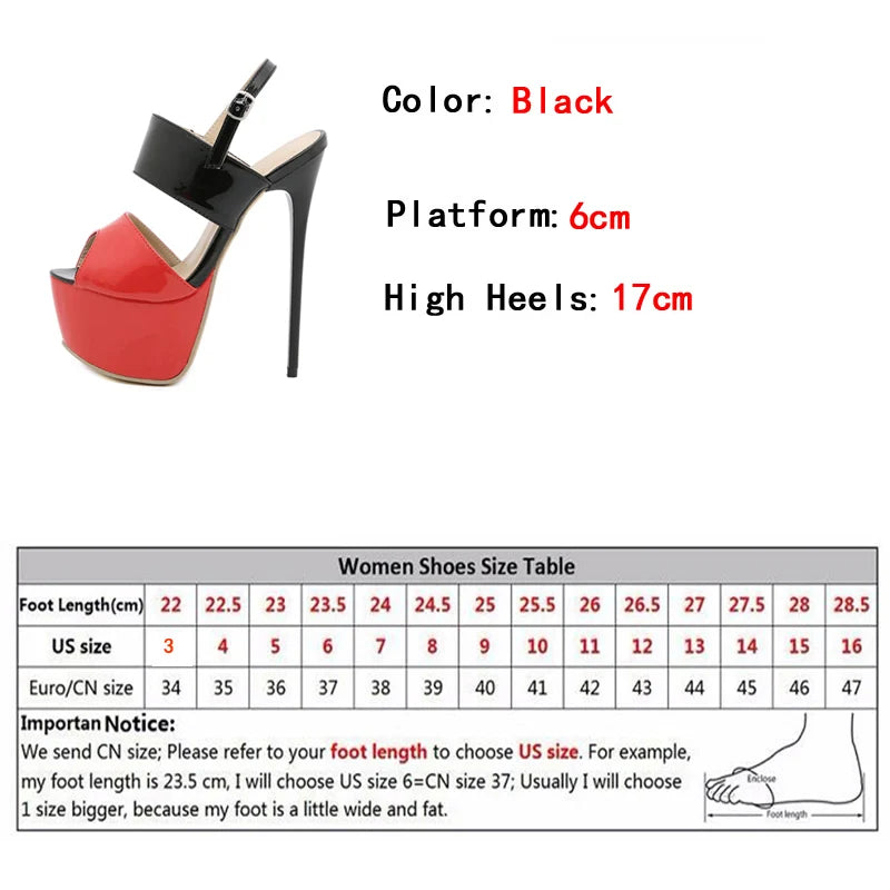 Hot Sales Summer Style 17cm Sandals High Heels Open Toe Buckles Nightclub Party Shoes Black Size 35-42