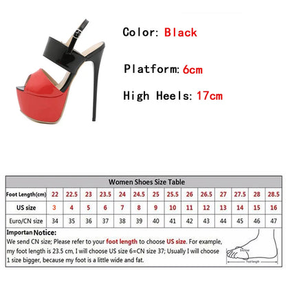 Hot Sales Summer Style 17cm Sandals High Heels Open Toe Buckles Nightclub Party Shoes Black Size 35-42
