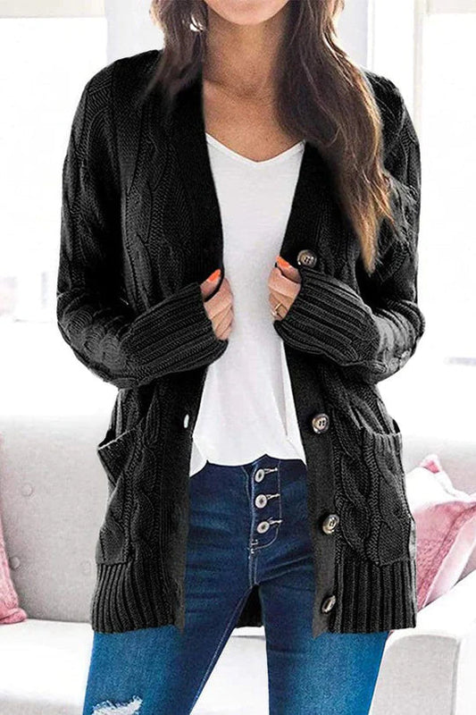 Knitted Color Button Down Chunky Outwear Cardigan