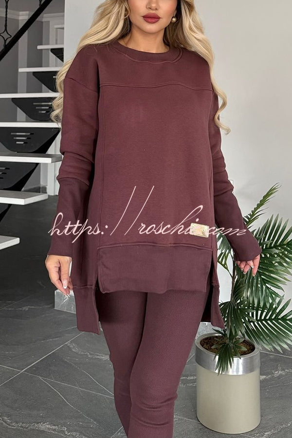 Color Crew Neck Long Sleeve Top and Stretch Pants Set