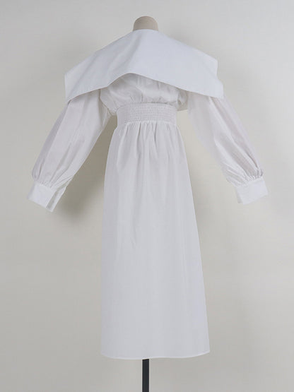 High Waisted Long Sleeves Asymmetric Belted Pleated Color Lapel Midi Dresses
