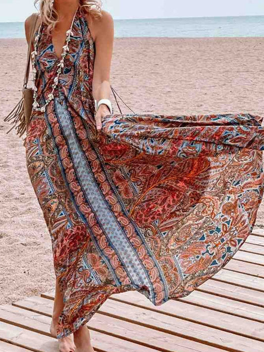 Printed V Neck Maxi Dress
