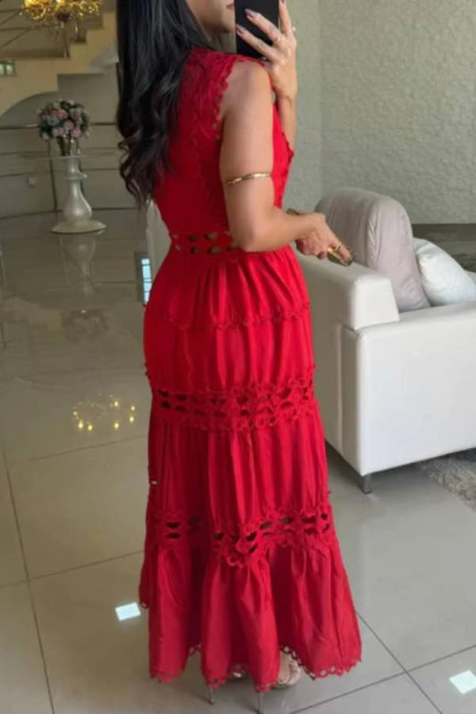 Eternal Grace Crochet Cutout Lace Trim A-line Maxi Dress
