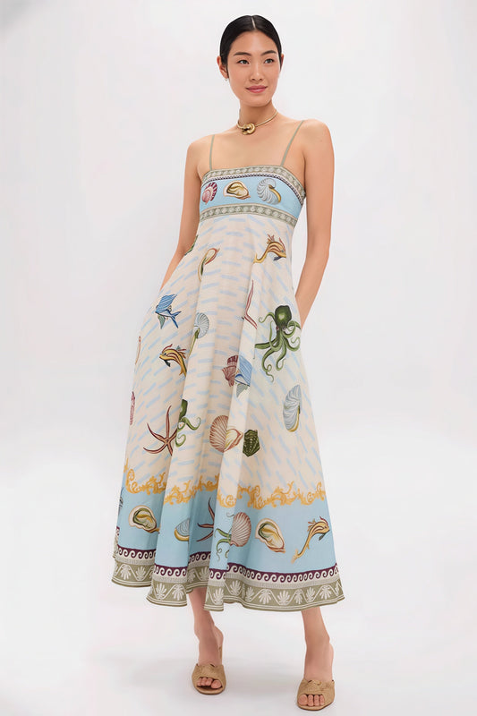 High Waist Print Cami Maxi Dress
