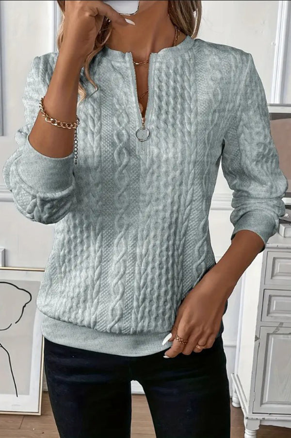Color Long Sleeve Round Neck Zipper Sweatshirt