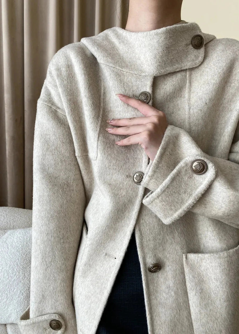 Wool Blend Hooded Cape Coat