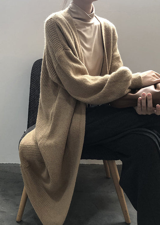 Versatile Camel Cozy Long Knit Cardigans Fall Wd022