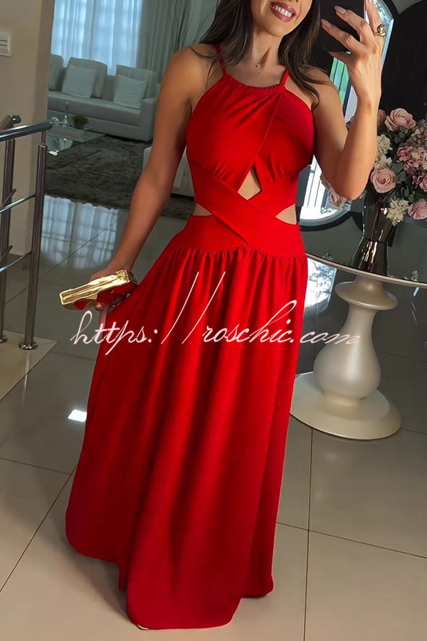 Color Cross Tie Backless Maxi Dress