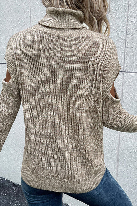 Turtleneck Long Sleeve Color Hollow Off Shoulder Sweater