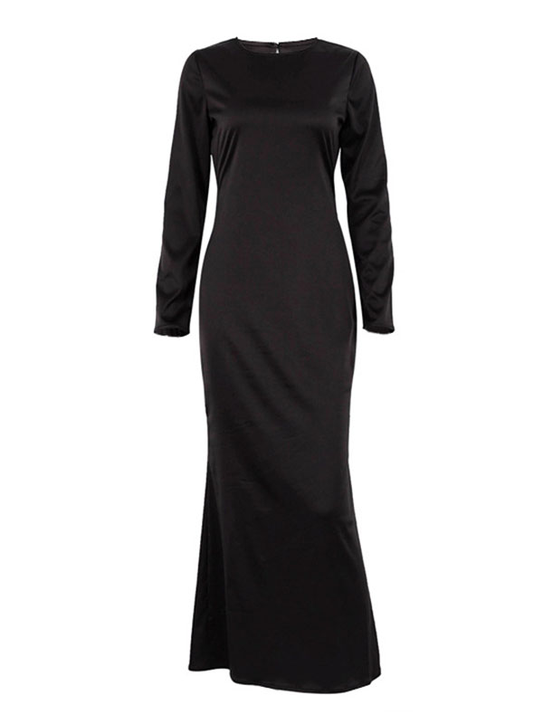Loose Long Sleeves Color Round-neck Maxi Dresses