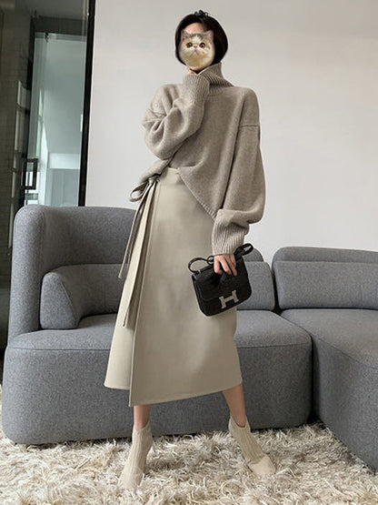 Grey High-neck Long Sleeve Sweater Qx016