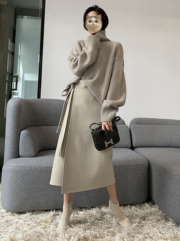 Grey High-neck Long Sleeve Sweater Qx016