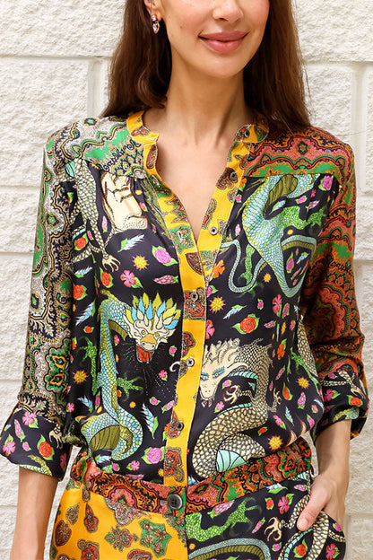 Dragon of My Eye Paisley Printed Patchwork Blouse