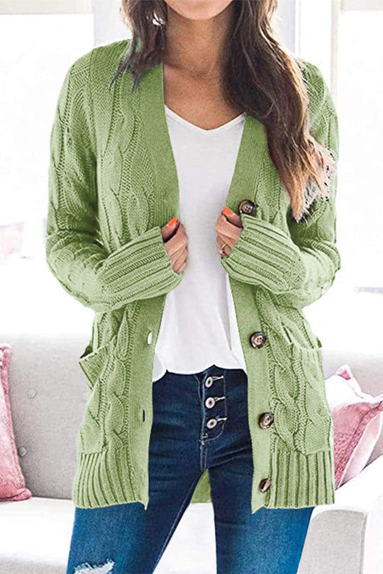 Knitted Color Button Down Chunky Outwear Cardigan