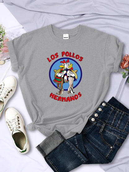 Funny Los Pollos Hermanos Prints Female T-shirts Trend Short Sleeve Street Hip Hop Tee Clothing O-neck Summer Womans Tops