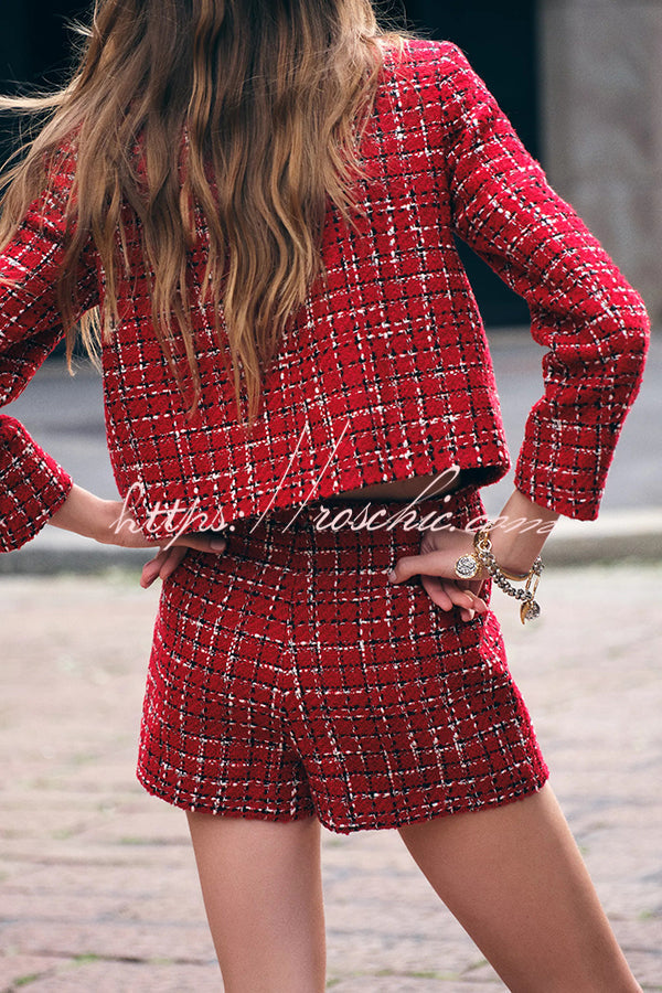 Fashionable Tweed Plaid Texture Mini Skirt