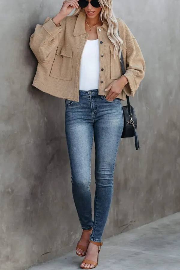 Waffle Cardigan Short Top Jacket