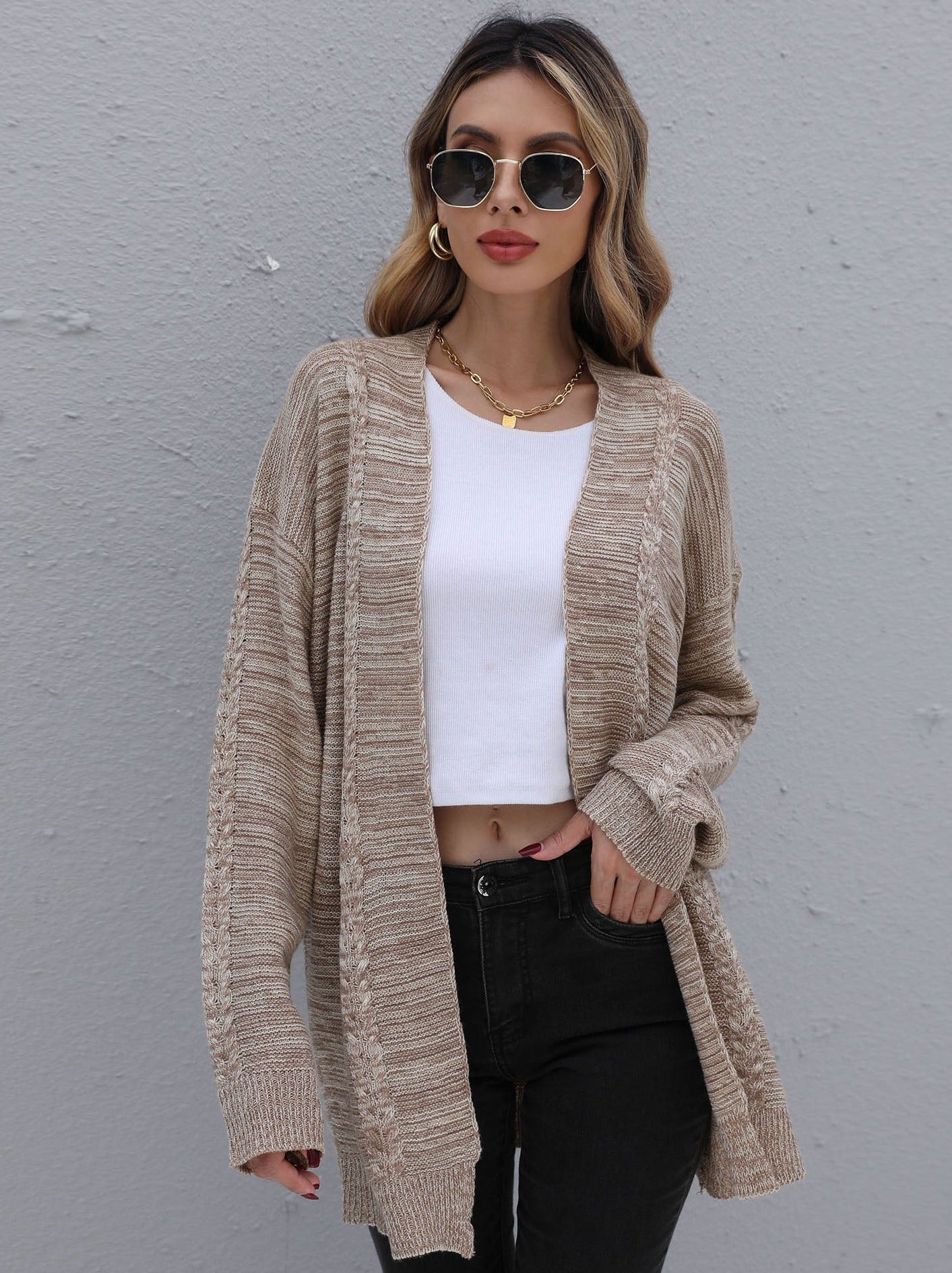 Color Knitted Cardigan Sweater