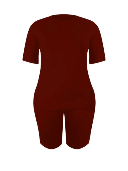 Basic Summer ��s Suit Short Sleeve Top and Pants Color Sportswear Slim Two-piece Outfit