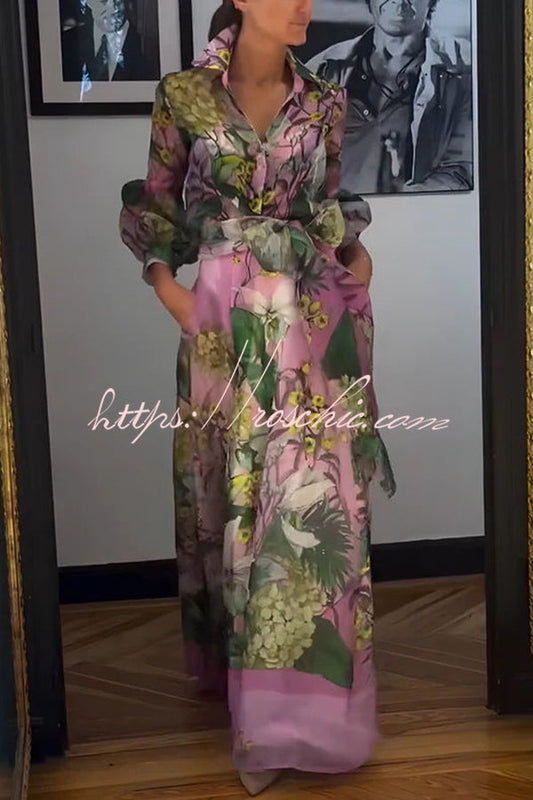 Seeds of Happiness Tulle Print Elastic Waist Belt Pocketed Maxi Skirt