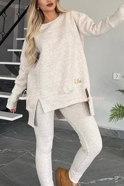 Color Crew Neck Long Sleeve Top and Stretch Pants Set