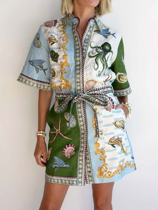Unique Deep Sea Print Mini Dress