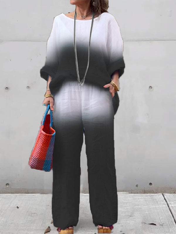 Cotton and Linen Gradient Two-piece Set