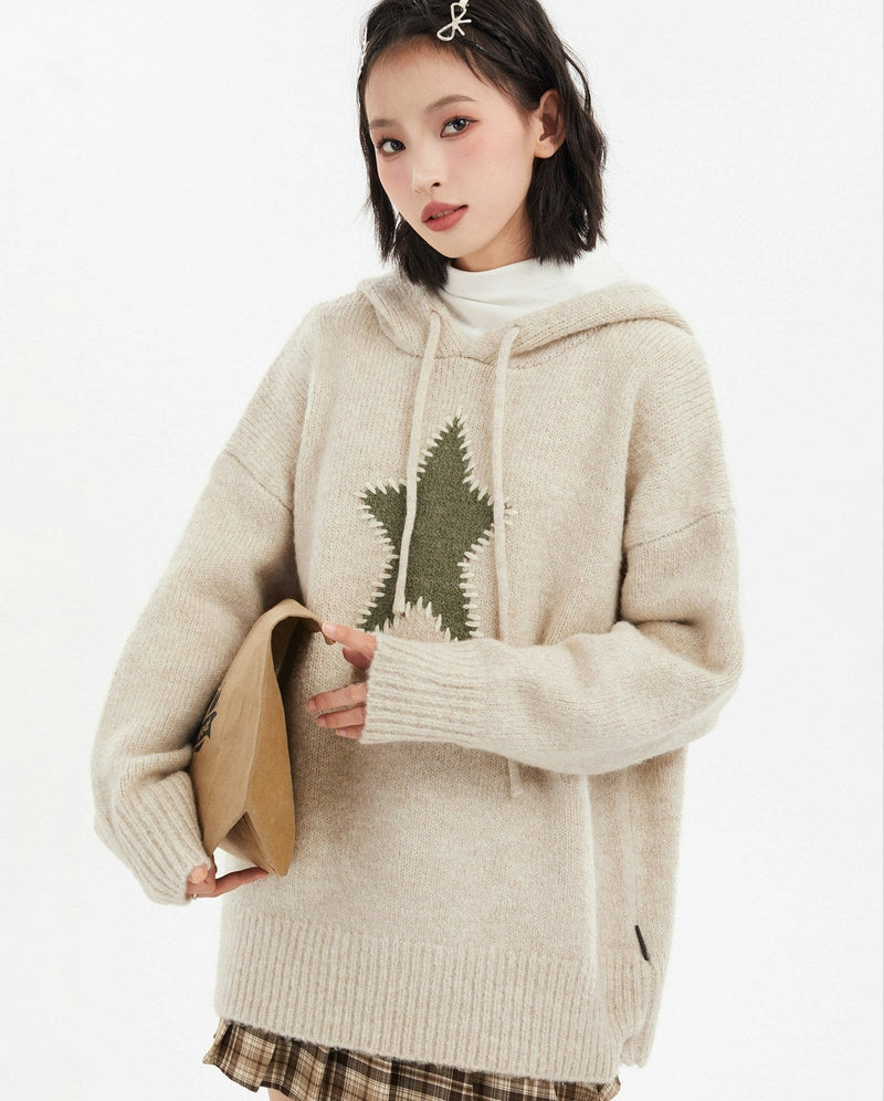 Oversized Star Patch Knit Sweater