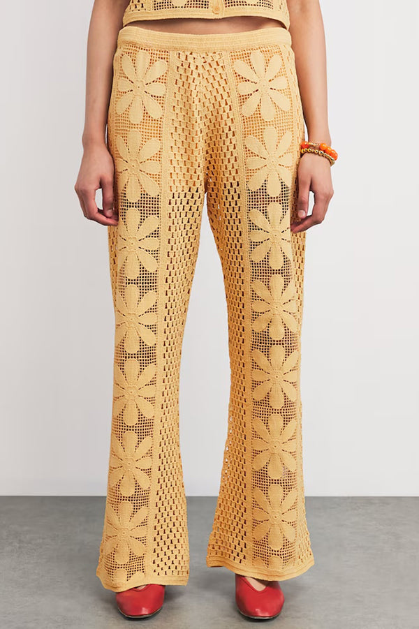 Embroidered Hollow Elastic Waist Wide-leg Pants