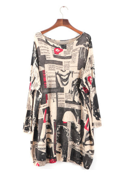Urban Loose One-shoulder Printed Split-joint Sweater