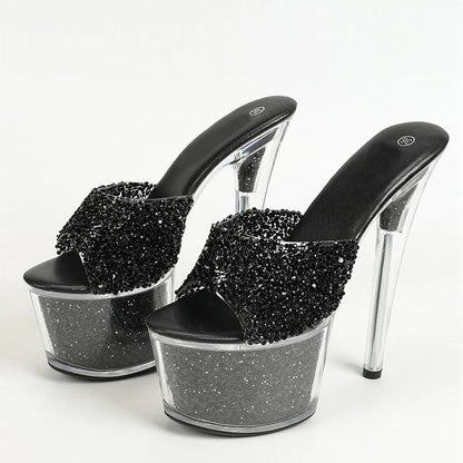 Liyke Size 34-43 20cm Shoes Platform Slippers Sequined Transparent Sandals