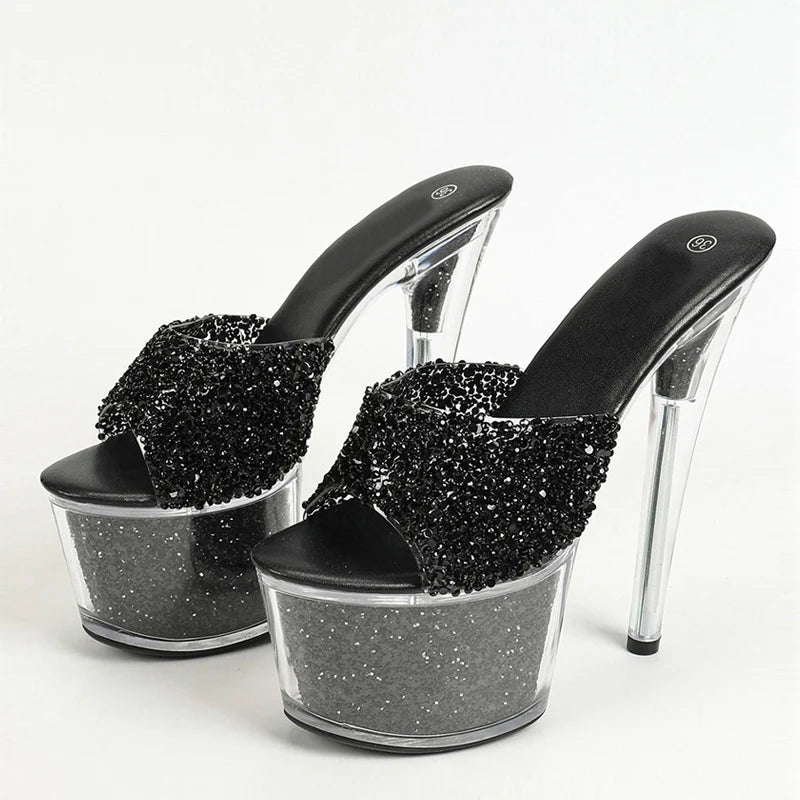 Liyke Size 34-43 20cm Shoes Platform Slippers Sequined Transparent Sandals