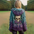 Women's Artistic Skeleton Rose Vintage Gradient Color Worn-out Hooded Sweater artswardrobe