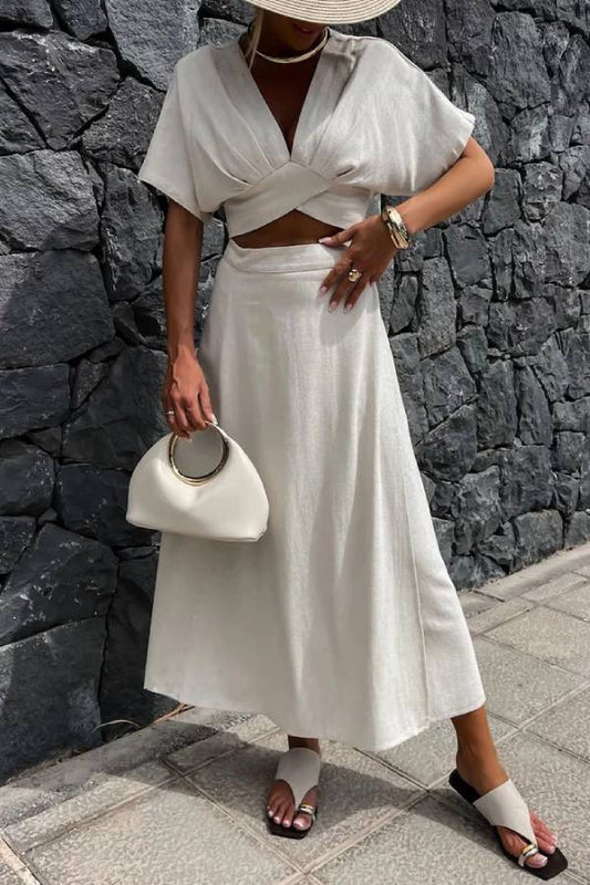 V-neck Top & Skirt Two-piece Set