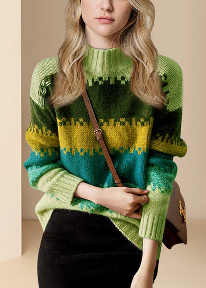 Loose Blue O Neck Thick Patchwork Knit Sweater Winter Wv033