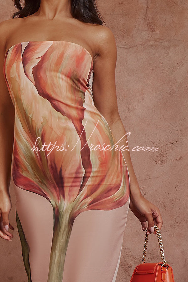 Melody Chiffon Print Bandeau Loose Maxi Dress