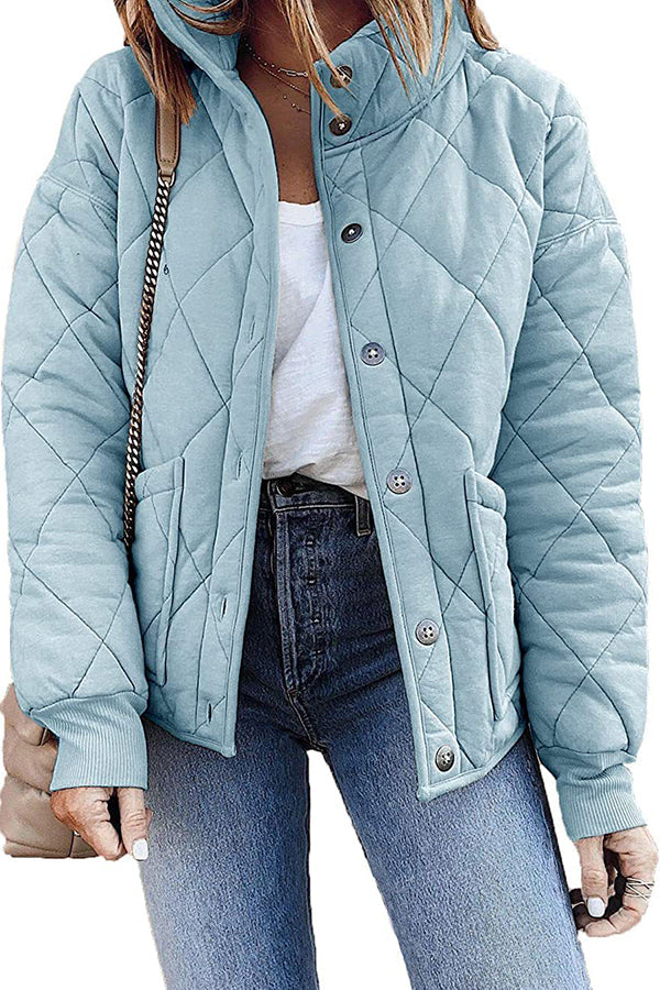 Diamond Quilted Pocket Button Long Sleeve Coat