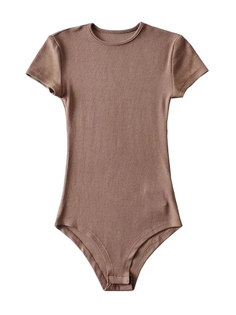 Summer Slim Short-sleeve O-neck Tops Bodysuits Female Rompers Jumpsuits