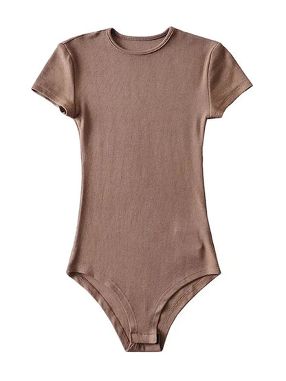 Summer Slim Short-sleeve O-neck Tops Bodysuits Female Rompers Jumpsuits