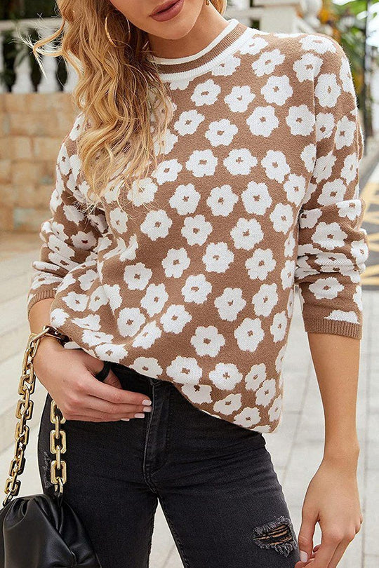 Mock Neck Print Knitted Sweater Color Block Light Weight Sweater