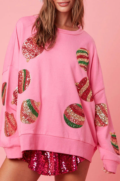 Christmas Egg Sequined Long Sleeve Sweatshirt