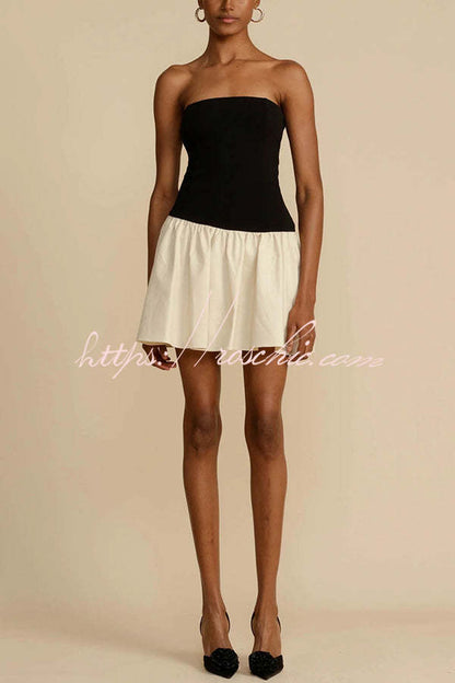 And Sweet Off Shoulder Patchwork Stretch Mini Dress