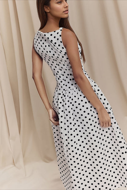 Polka Dot Fitted Midi Dress