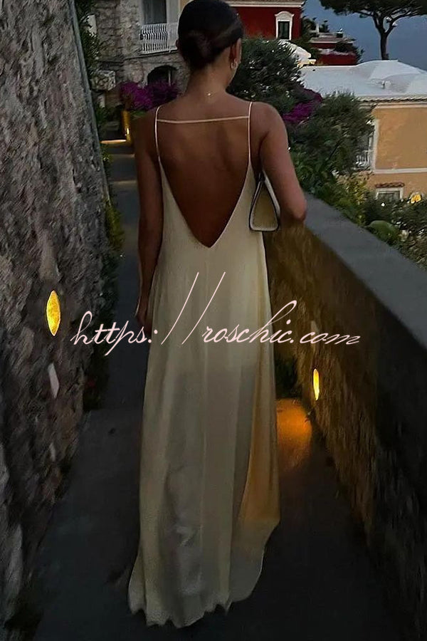 Satin Cutout Sling Backless Maxi Dress