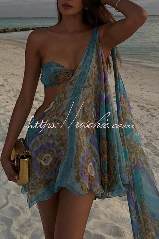 Antari Pleated Tube Top One Shoulder Tie-up Vacation Mini Dress
