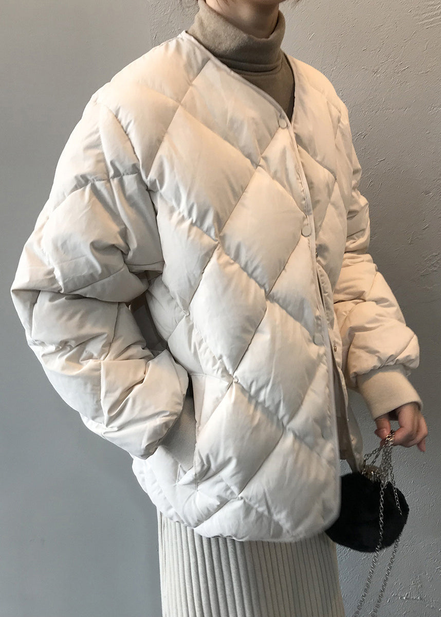 Beige Pockets Button Fine Cotton Filled Coats Winter Af1005
