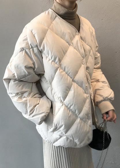 Beige Pockets Button Fine Cotton Filled Coats Winter Af1005