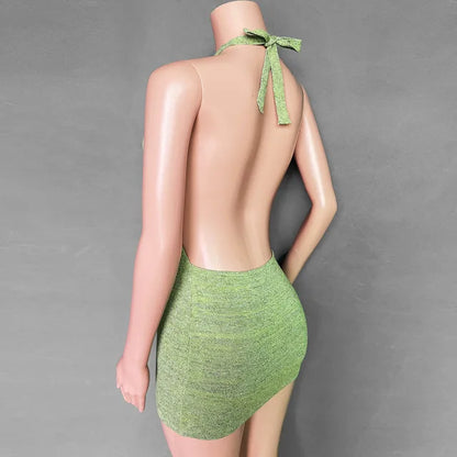 Summer Dress for Knitting Halter Sleeveless Bodycon Mini Dresses Y2k Backless Beach Dress Short
